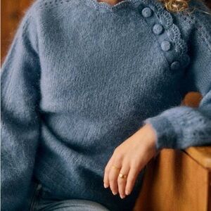 Sézane Ella Jumper Vintage Blue Wool & Mohair (spare button included!)